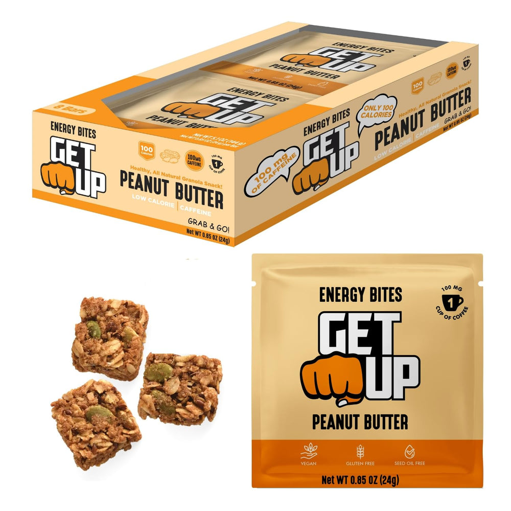 GetUp caffeinated granola bites in peanut butter flavor, 10 pack, 100 mg caffeine