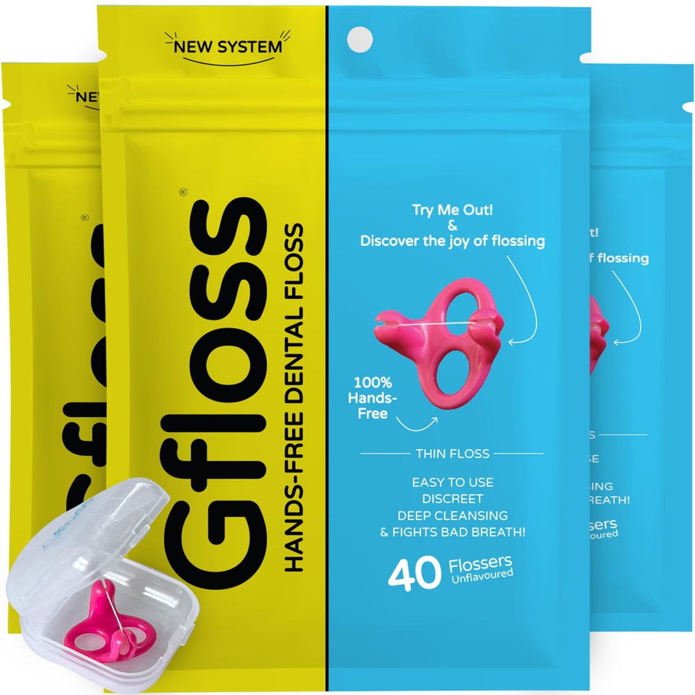 Gfloss hands-free floss pack of 3 with travel case – front view