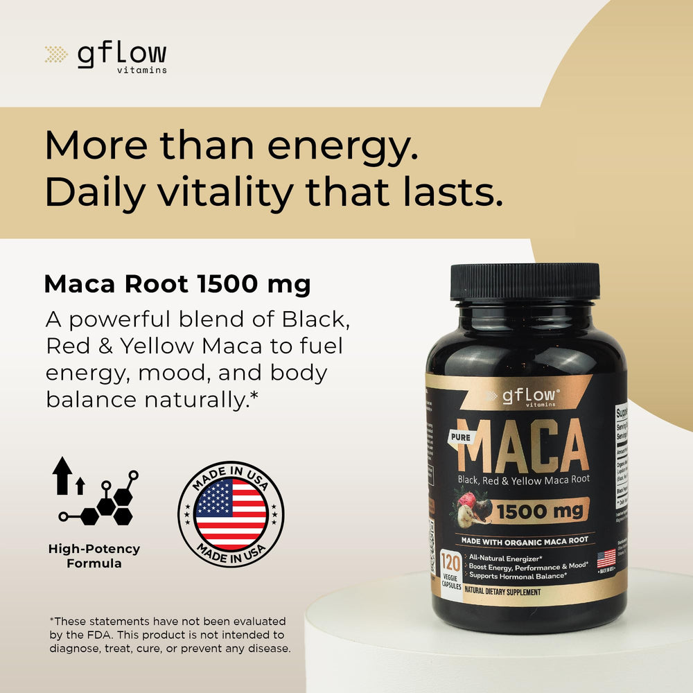 Triple-strength maca blend with black, red, and yellow maca and black pepper