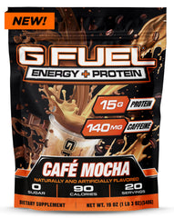 G Fuel Cafe Mocha tub with creamy protein-energy blend for focused workouts.