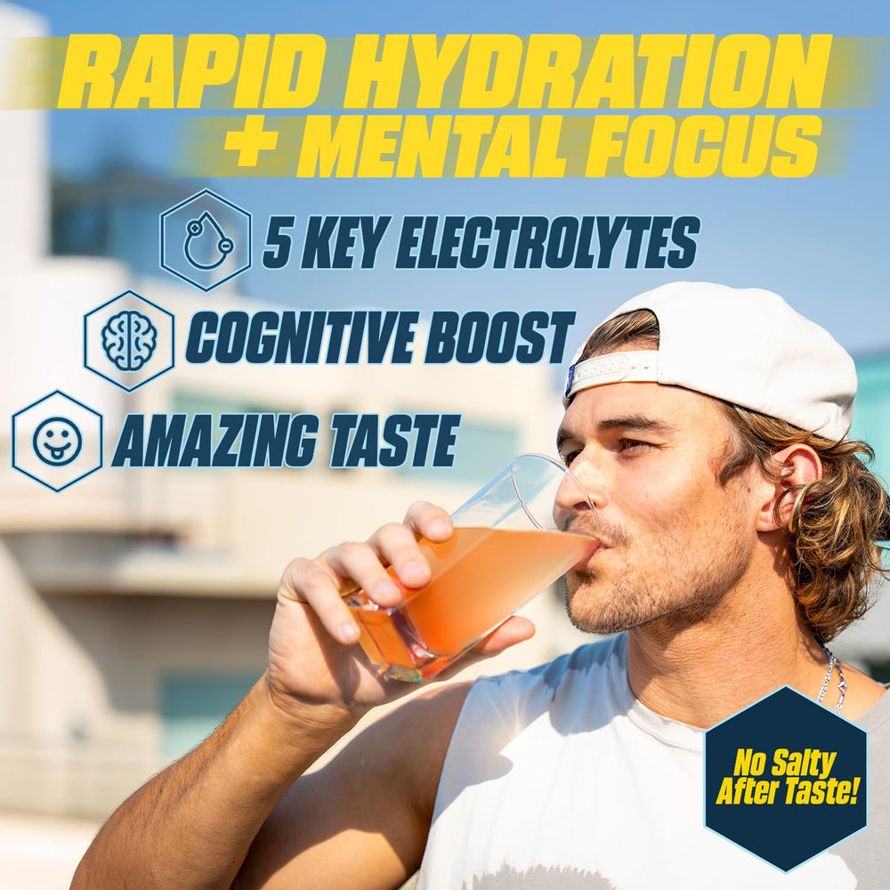 G Fuel Electrolytes Orange Oasis in a glass shows sugar-free hydration for focus.