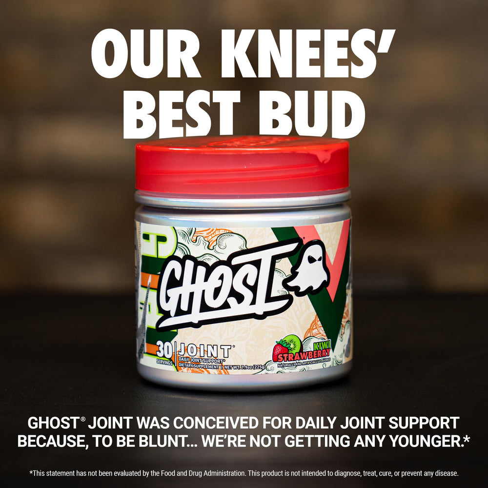 GHOST Joint scoop showing Kiwi Strawberry powder for easy daily dosing.