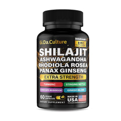 Gi.Da.Culture Shilajit Ashwagandha Rhodiola Rosea Panax Ginseng bottle - 60 veggie capsules