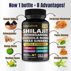 Natural ingredients including Shilajit and Panax Ginseng for wellness