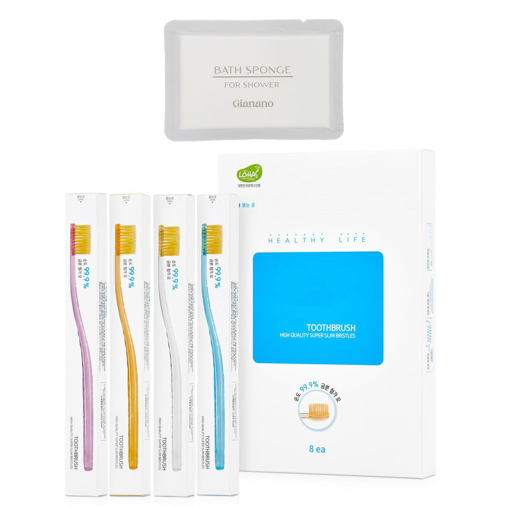 GIANANO soft manual toothbrush 8-pack with pink, yellow, white, blue handles
