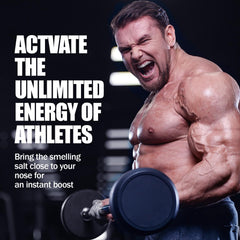 GIHNJSI Powerlifter smelling salts user inhaling to sharpen focus during training.