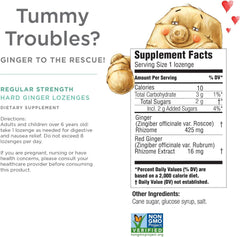 Non-GMO vegan gluten-free emblem for Ginger Rescue Lozenges