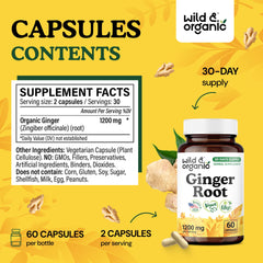 Close-up of the Ginger Root Capsules label showing 1200 mg per serving.