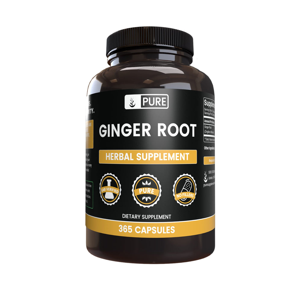 Bottle of Ginger Root Capsules showing 365-count