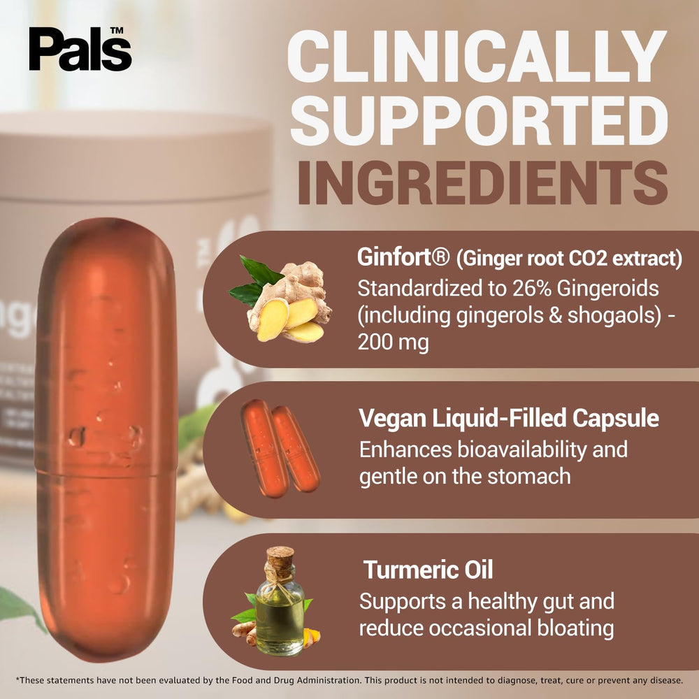 Ginger root capsules bottle with 30-day supply label