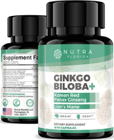 Product image showing Ginkgo Biloba 120mg, Korean Red Ginseng 300mg, and Lion's Mane capsules