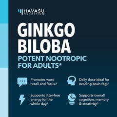 Ingredients panel showing ginkgo biloba and phosphatidylserine