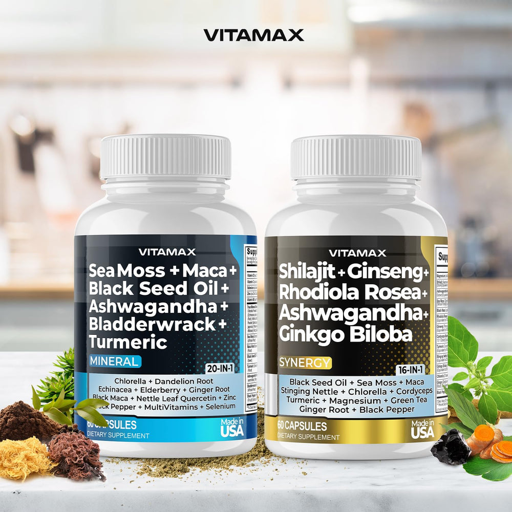 Ashwagandha, Ginkgo Biloba and Sea Moss herbal capsules — vegan
