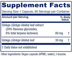 Bottle label showing 90 capsules of Ginkgo Biloba extract