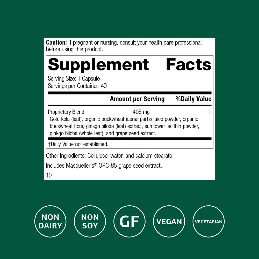 Ginkgo biloba and grape seed extracts for brain support