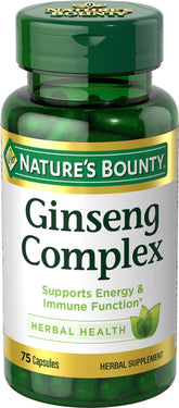 Bottle of Nature's Bounty Ginseng Complex Capsules with 75 capsules