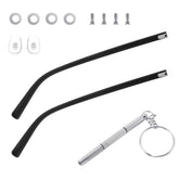 Black universal glasses arm repair parts laid out