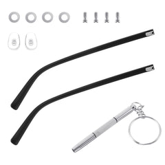 Black universal glasses arm repair parts laid out