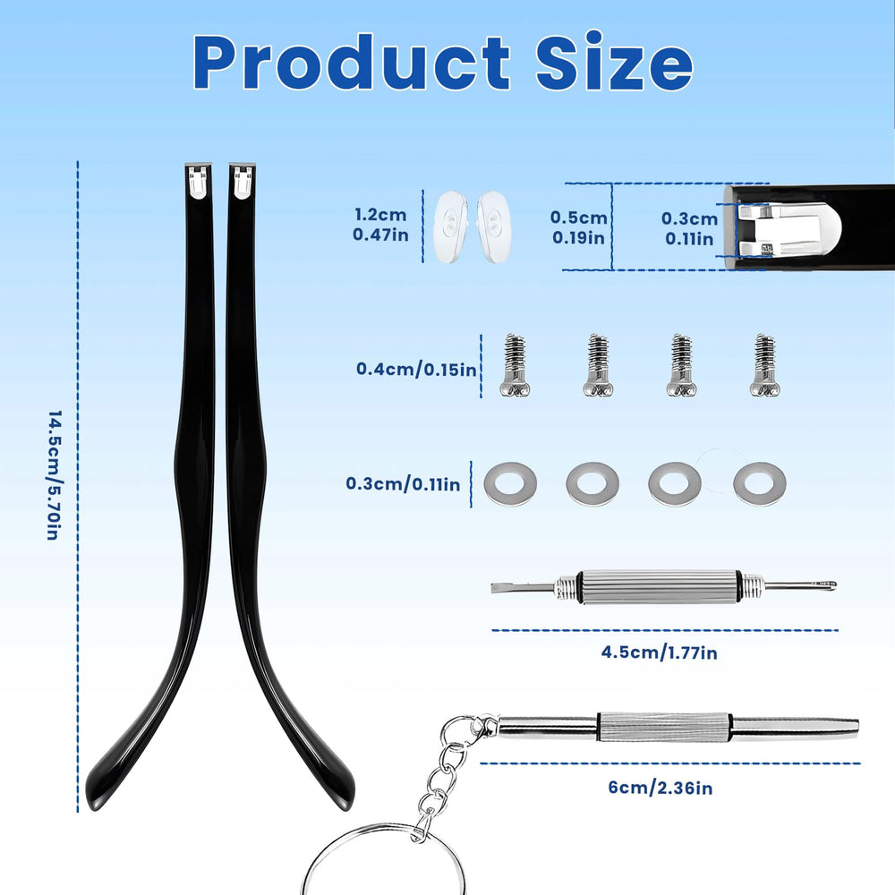 Two replacement eyeglass legs with screws