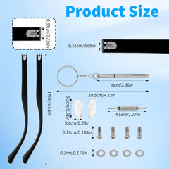 Two temple pieces with screws and circular interfaces