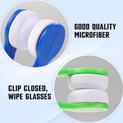 Green tweezers-shaped glasses cleaning clip with keychain