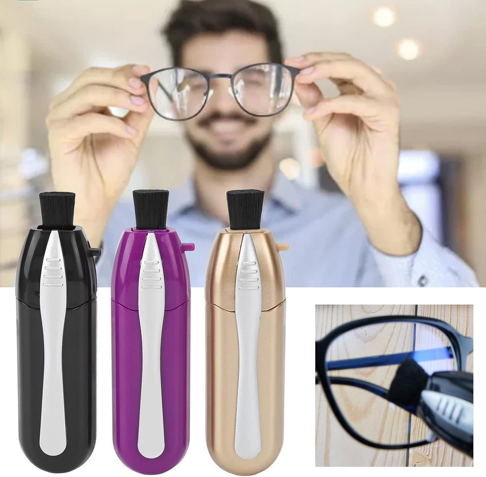 Retractable dust brush on glasses cleaning kit