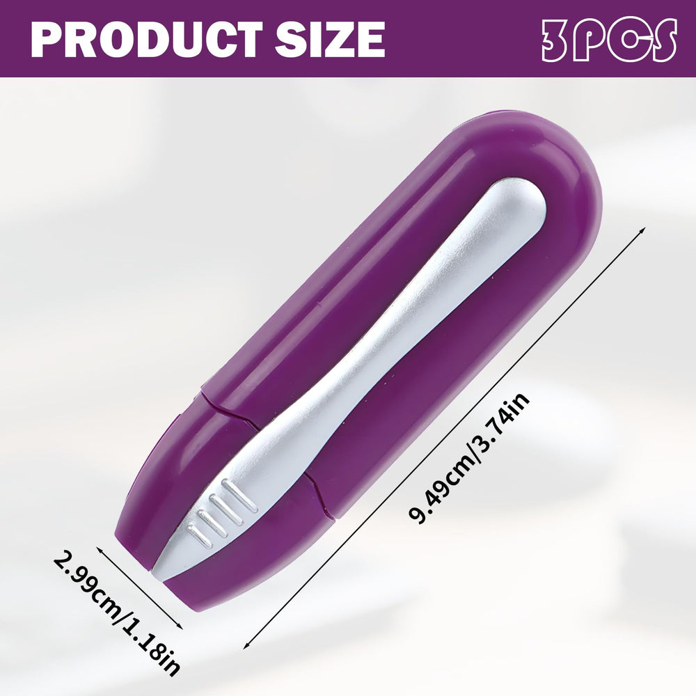 Close-up of glasses cleaner tool showing cleaning pad and retractable brush