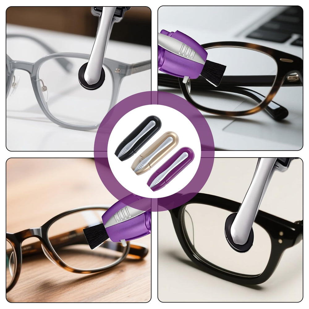 Travel-friendly eyewear cleaner tool in use