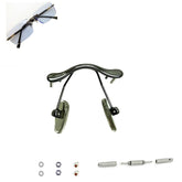 Close-up of black metal glasses nose pad arm