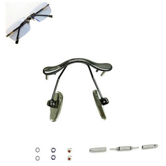 Close-up of black metal glasses nose pad arm