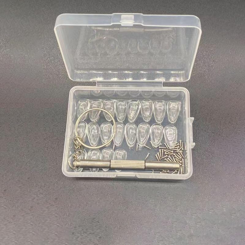 All-in-one kit: 5 nose pad pairs, screws, screwdriver, and storage box