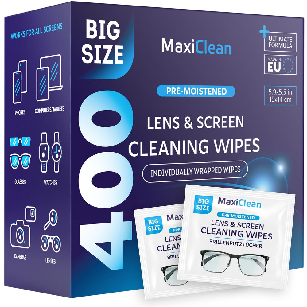 Box of 400 pre-moistened glasses wipes