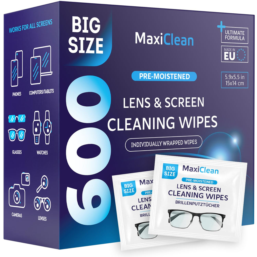 Box of 600 pre-moistened glasses wipes for lenses and screens