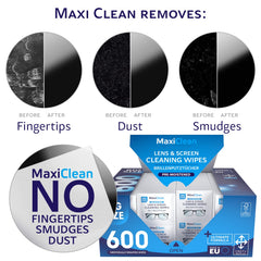 Single pre-moistened wipe in individual wrapper for glasses