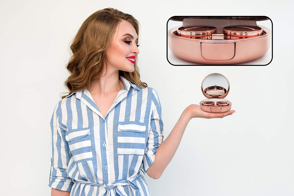 Twist-to-clean mechanism of glitter pink contact lens washer