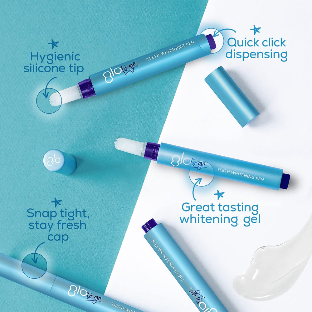 Hands holding GLO Teeth Whitening Pen during use