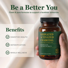 Illustration of gas relief and digestive detox with charcoal adsorbing impurities