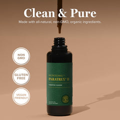 Global Healing Paratrex II US facility tag implies quality manufacturing standards.