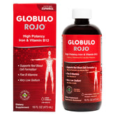 Front view of Globulo Rojo Iron Supplement bottle and label