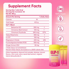 GLP-1 Drink Mix label highlighting vegan, non-GMO, sugar-free claims