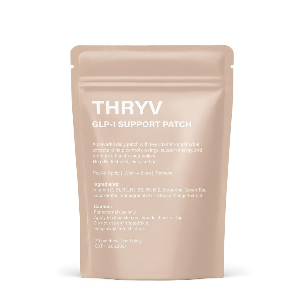Lifestyle scene with THRYV GLP-1 Patches on a desk