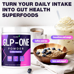 Icons highlighting fiber, prebiotics, and Akkermansia probiotics