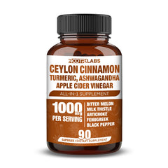 Gluco Health Support bottle with Cinnamon, Turmeric and Apple Cider Vinegar capsules
