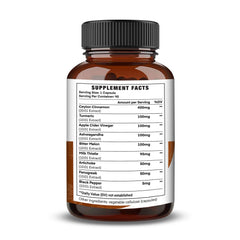 Close-up of ingredient blends: Ceylon Cinnamon, Turmeric, Apple Cider Vinegar
