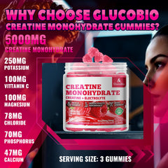 Close-up of three GlucoBio creatine gummies showing texture and color