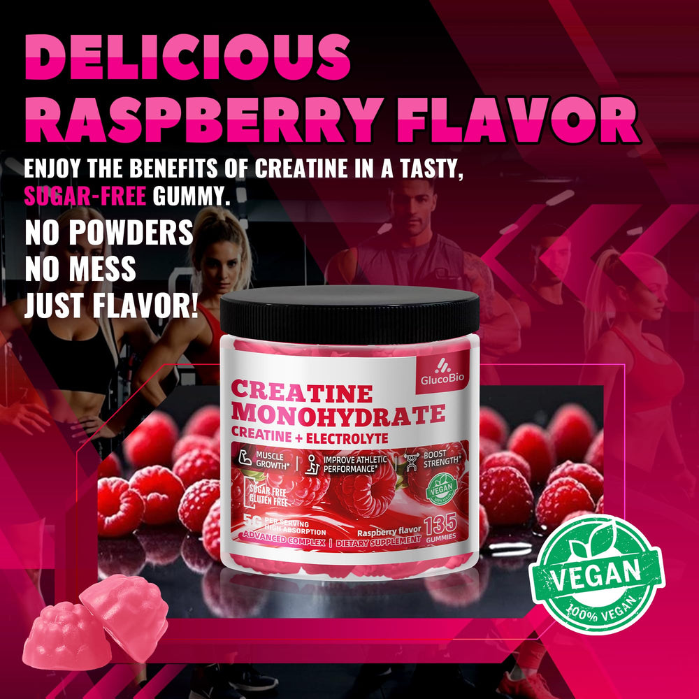 Front view of GlucoBio Creatine Monohydrate Gummies on countertop
