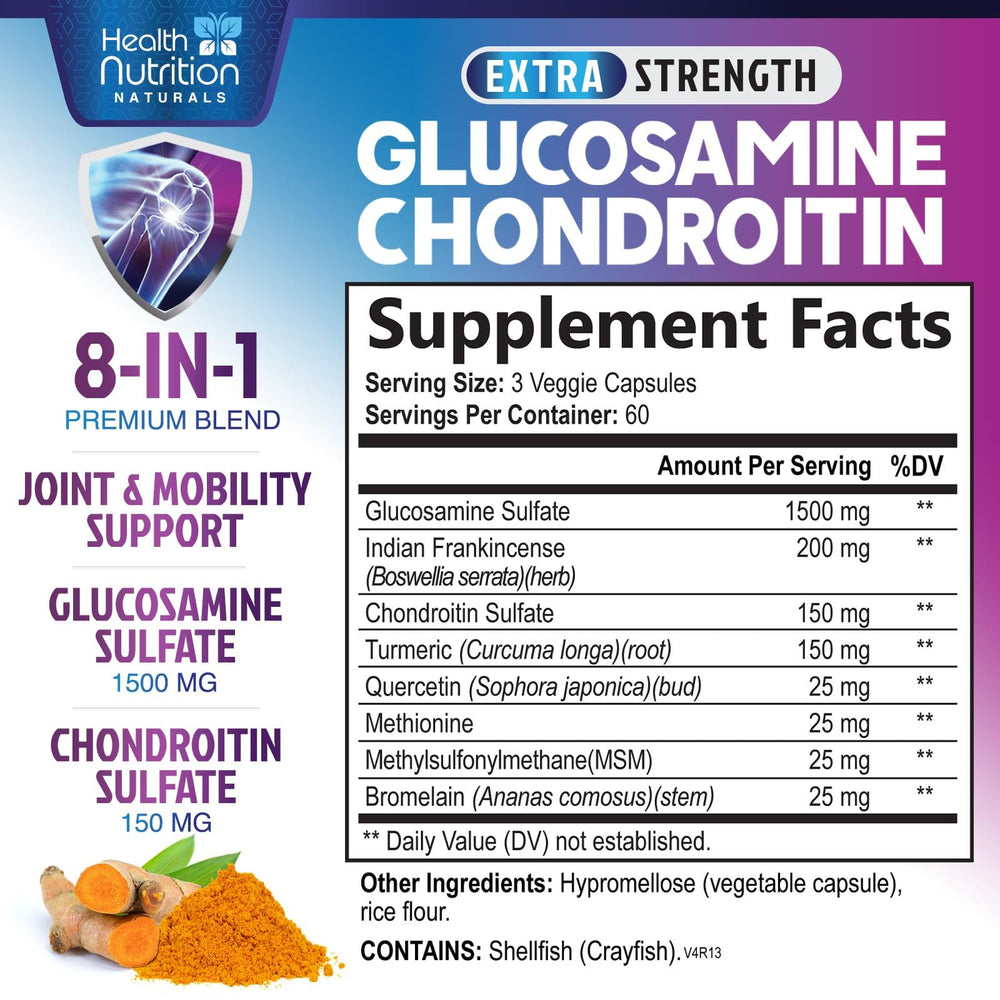 Label showing Glucosamine Chondroitin 2100mg 3X Strength