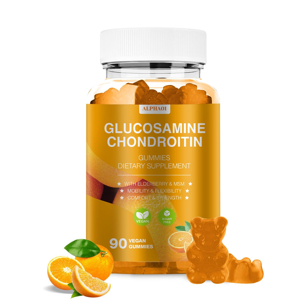 Bottle of Glucosamine Chondroitin Gummies 3000mg with elderberry, orange flavor