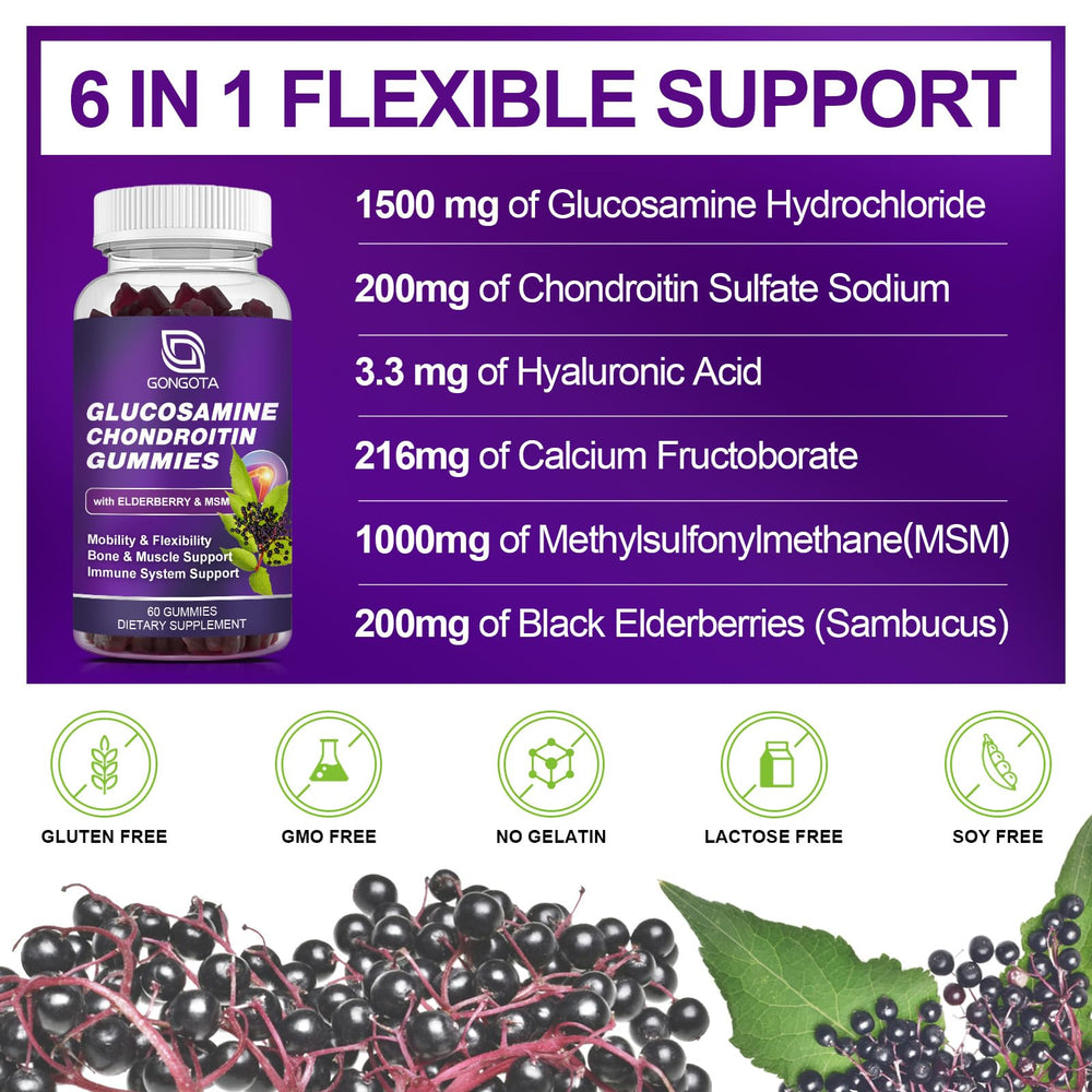 Nutrition facts showing 1500mg Glucosamine, 200mg Chondroitin, 1000mg MSM