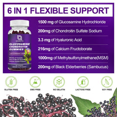 Nutrition facts showing 1500mg Glucosamine, 200mg Chondroitin, 1000mg MSM